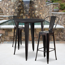 Load image into Gallery viewer, 30" Round Black-Antique Gold Metal Indoor-Bar Table Set with 2 Cafe Stools
