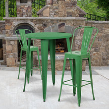 Load image into Gallery viewer, 30" Round Green Metal Indoor-Outdoor Bar Table Set with 2 Cafe Stools
