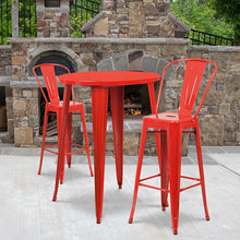Load image into Gallery viewer, 30" Round Red Metal Indoor-Outdoor Bar Table Set with 2 Cafe Stools
