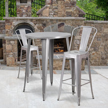 Load image into Gallery viewer, 30" Round Silver Metal Indoor-Outdoor Bar Table Set with 2 Cafe Stools
