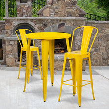 Load image into Gallery viewer, 30" Round Yellow Metal Indoor-Outdoor Bar Table Set with 2 Cafe Stools
