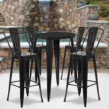 Load image into Gallery viewer, 30" Round Black Metal Indoor-Outdoor Bar Table Set with 4 Cafe Stools
