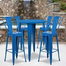 Load image into Gallery viewer, 30" Round Blue Metal Indoor-Outdoor Bar Table Set with 4 Cafe Stools
