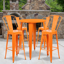 Load image into Gallery viewer, 30" Round Orange Metal Indoor-Outdoor Bar Table Set with 4 Cafe Stools
