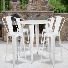 Load image into Gallery viewer, 30" Round White Metal Indoor-Outdoor Bar Table Set with 4 Cafe Stools
