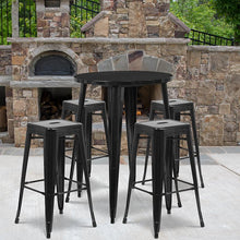 Load image into Gallery viewer, 30" Round Black Metal Indoor-Outdoor Bar Table Set with 4 Seat Backless Stools
