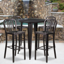 Load image into Gallery viewer, 30" Black-Antique Gold Metal Bar Table Set with 4 Vertical Slat Back Stools
