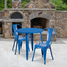 Load image into Gallery viewer, 30" Round Blue Metal Indoor-Outdoor Table Set with 2 Cafe Chairs
