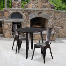 Load image into Gallery viewer, 30" Round Black-Antique Gold Metal Indoor-Outdoor Table Set with 2 Cafe Chairs
