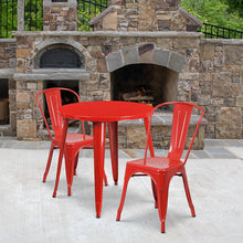 Load image into Gallery viewer, 30" Round Red Metal Indoor-Outdoor Table Set with 2 Cafe Chairs
