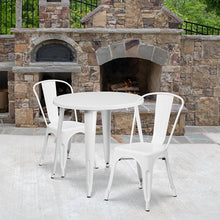 Load image into Gallery viewer, 30" Round White Metal Indoor-Outdoor Table Set with 2 Cafe Chairs
