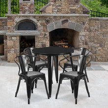 Load image into Gallery viewer, 30" Round Black Metal Indoor-Outdoor Table Set with 4 Arm Chairs
