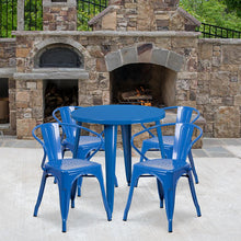 Load image into Gallery viewer, 30" Round Blue Metal Indoor-Outdoor Table Set with 4 Arm Chairs
