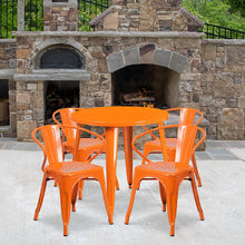 Load image into Gallery viewer, 30" Round Orange Metal Indoor-Outdoor Table Set with 4 Arm Chairs
