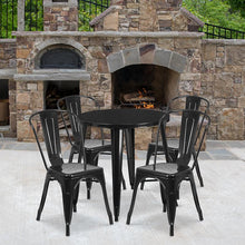 Load image into Gallery viewer, 30" Round Black Metal Indoor-Outdoor Table Set with 4 Cafe Chairs
