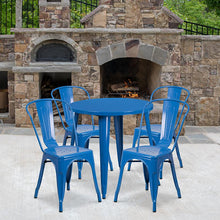 Load image into Gallery viewer, 30" Round Blue Metal Indoor-Outdoor Table Set with 4 Cafe Chairs
