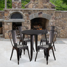 Load image into Gallery viewer, 30" Round Black-Antique Gold Metal Indoor-Outdoor Table Set with 4 Cafe Chairs
