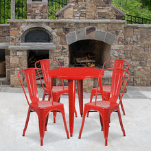 Load image into Gallery viewer, 30" Round Red Metal Indoor-Outdoor Table Set with 4 Cafe Chairs
