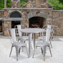 Load image into Gallery viewer, 30" Round Silver Metal Indoor-Outdoor Table Set with 4 Cafe Chairs
