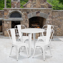 Load image into Gallery viewer, 30" Round White Metal Indoor-Outdoor Table Set with 4 Cafe Chairs
