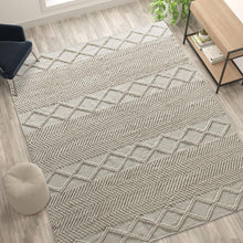 Load image into Gallery viewer, 8' x 10' White, Ivory Geometric Design Handwoven Area Rug
