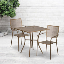 Load image into Gallery viewer, 28" Square Gold Indoor-Outdoor Steel Patio Table Set with 2 Square Back Chairs

