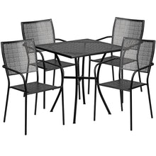 Load image into Gallery viewer, 28" Square Black Indoor-Outdoor Steel Patio Table Set with 4 Square Back Chairs
