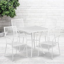 Load image into Gallery viewer, 28" Square White Indoor-Outdoor Steel Patio Table Set with 4 Square Back Chairs
