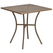 Load image into Gallery viewer, 28" Square Gold Indoor-Outdoor Steel Patio Table Set with 2 Round Back Chairs
