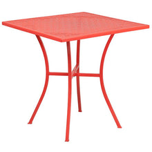 Load image into Gallery viewer, 28" Square Coral Indoor-Outdoor Steel Patio Table Set with 2 Round Back Chairs
