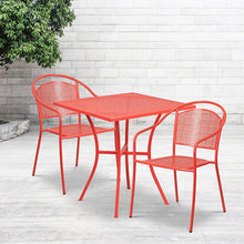 Load image into Gallery viewer, 28" Square Coral Indoor-Outdoor Steel Patio Table Set with 2 Round Back Chairs
