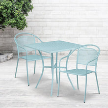 Load image into Gallery viewer, 28" Sky Blue Indoor-Outdoor Steel Patio Table Set with 2 Round Back Chairs
