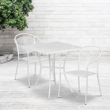 Load image into Gallery viewer, 28" Square White Indoor-Outdoor Steel Patio Table Set with 2 Round Back Chairs
