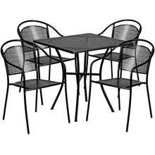 Load image into Gallery viewer, 28" Square Black Indoor-Outdoor Steel Patio Table Set with 4 Round Back Chairs
