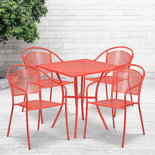 Load image into Gallery viewer, 28" Square Coral Indoor-Outdoor Steel Patio Table Set with 4 Round Back Chairs

