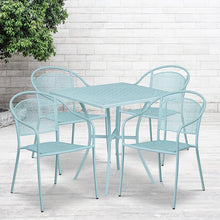 Load image into Gallery viewer, 28" Sky Blue Indoor-Outdoor Steel Patio Table Set with 4 Round Back Chairs
