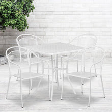 Load image into Gallery viewer, 28" Square White Indoor-Outdoor Steel Patio Table Set with 4 Round Back Chairs
