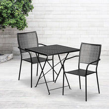 Load image into Gallery viewer, 28" Black Indoor-Outdoor Steel Folding Patio Table Set with 2 Back Chairs
