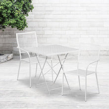 Load image into Gallery viewer, 28" White Indoor-Outdoor Steel Folding Patio Table Set with 2 Back Chairs
