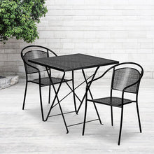 Load image into Gallery viewer, 28" Black Indoor-Outdoor Steel Folding Patio Table Set with 2 Round Back Chairs
