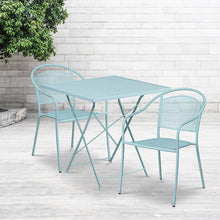 Load image into Gallery viewer, 28" Sky Blue Indoor-Steel Folding Patio Table Set with 2 Round Back Chairs
