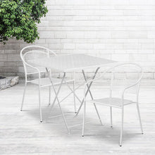 Load image into Gallery viewer, 28" White Indoor-Outdoor Steel Folding Patio Table Set with 2 Round Back Chairs
