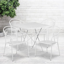 Load image into Gallery viewer, 28" White Indoor-Outdoor Steel Folding Patio Table Set with 4 Round Back Chairs
