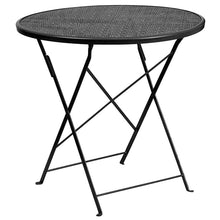 Load image into Gallery viewer, 30" Round Black Indoor-Outdoor Steel Folding Patio Table Set with 2 Back Chairs
