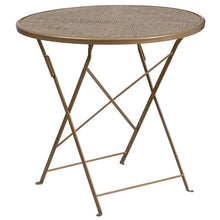 Load image into Gallery viewer, 30" Round Gold Indoor-Outdoor Steel Folding Patio Table Set with 2 Back Chairs
