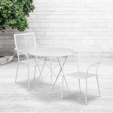 Load image into Gallery viewer, 30" Round White Indoor-Outdoor Steel Folding Patio Table Set with 2 Back Chairs
