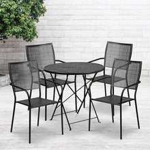 Load image into Gallery viewer, 30" Round Black Indoor-Outdoor Steel Folding Patio Table Set with 4 Back Chairs
