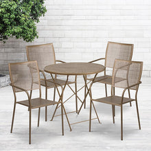 Load image into Gallery viewer, 30" Round Gold Indoor-Outdoor Steel Folding Patio Table Set with 4 Back Chairs
