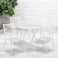 Load image into Gallery viewer, 30" Round White Indoor-Outdoor Steel Folding Patio Table Set with 4 Back Chairs
