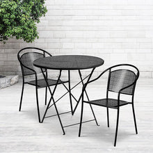 Load image into Gallery viewer, 30" Round Black Indoor-Steel Folding Patio Table Set with 2 Round Back Chairs
